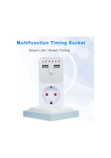 Shineyee "3680w Akıllı Zamanlayıcılı Priz, 2 Usb Portlu Hızlı Şarj, 6 Zaman Aralığı Ayarlanabilir, Avrupa Modeli"