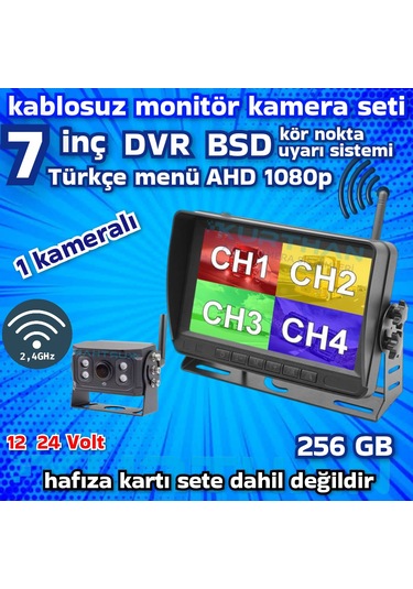 1 Adet Kablosuz Kamera Ahd 1080p 7 İnç Dvr Monitör Bsd Kör Nokta Sistemli 12 24 V
