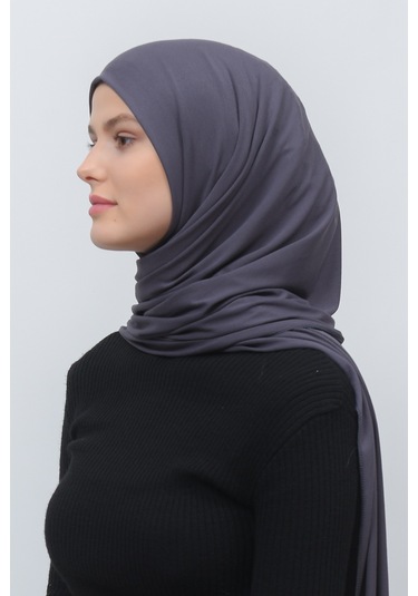 Altobeh Tesettür Kadın Düz Renk Penye Şal Hijab - Füme