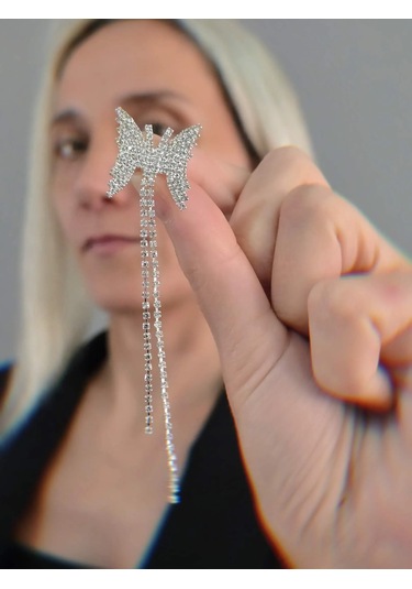Kelebek Model Uzun Sallantılı Küpe Silver