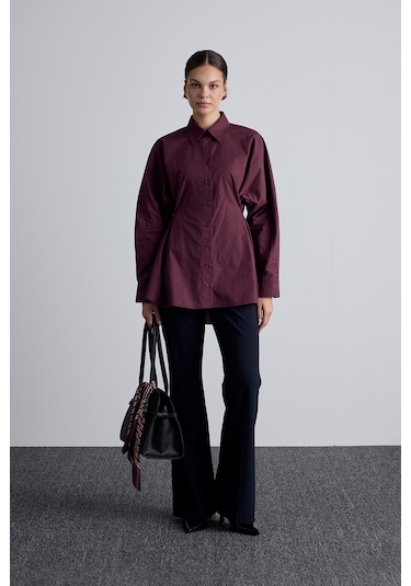 Bel Ayarlamalı Gömlek Bordo Bordo