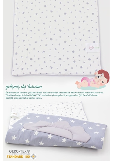 Mordesign Bebek Alt Açma Minderi, Yıkanabilir, Elyaf Dolgulu Alt Değiştirme Pedi, Yıldız Serisi, Gri Zg271-8