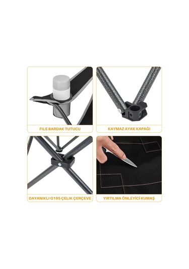 Kingcamp Lotus Comfort Konforlu & Takviyeli Kamp Sandalyesi Black Siyah