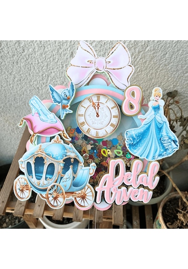 Sindirella Temalı Kız Çocuk Doğum Günü İsme Özel 3d Pasta Parti Süsü Cinderella Cake Topper Çocuk