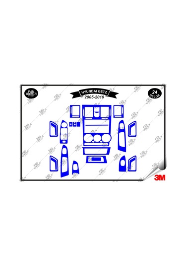 Hyundai Getz 2005-2010 Torpido Konsol Trim Göğüs Maun Kaplama Set 24 Parça Mavi
