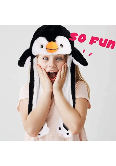 Mj Toys Kulakları Hareket Eden Beyaz Penguen Peluş Şapka