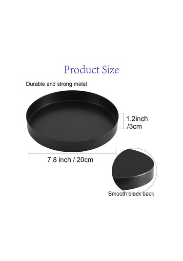 Yaozixa Koyu Siyah Metal Mum Tepsisi - Modern Köy Stili Masaüstü Aksesuarı - 7.8 İnç Dekoratif Servis Tabakası