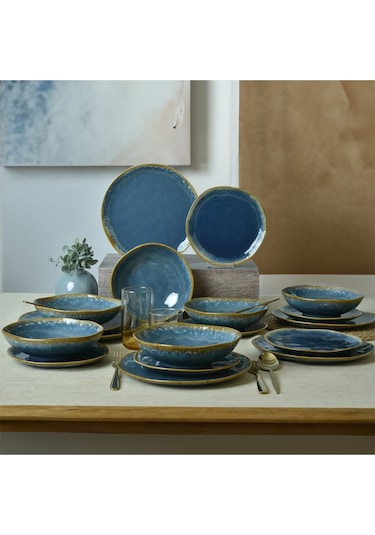 Keramika Shizen Mavi Organik Yemek Takımı 18 Parça 6 Kişilik Q39 Açık Mavi