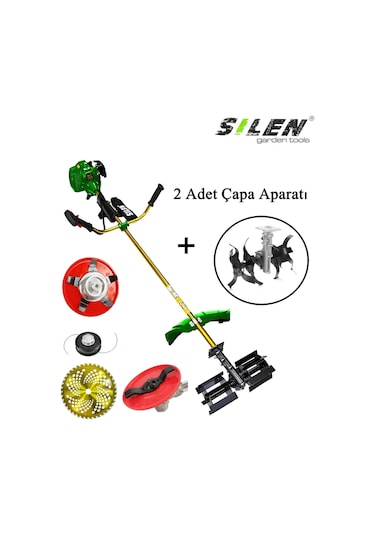 Silen C-52 Profesyonel Benzinli Yan Tırpan Çapalama Makinesi + 2 Adet Çapalama Aparatı + Toprak Karıştırıcı
