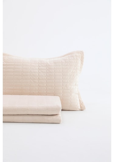 Alvin Kadife Tek Kişilik Yatak Örtüsü Takımı - Krem