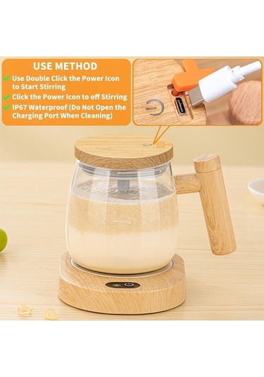 Ulzyvf Ve Tabanı Olan Kupa Kendiliğinden Karıştırma Karıştıran Kapağı Kahverengi Kabı Isıtma Elektrikli Cam - Rr Kahverengi