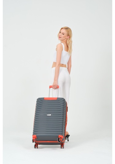 Keo-plus Gri-turuncu Orta Boy Silikon Kırılmaz Pp Valiz Siyah