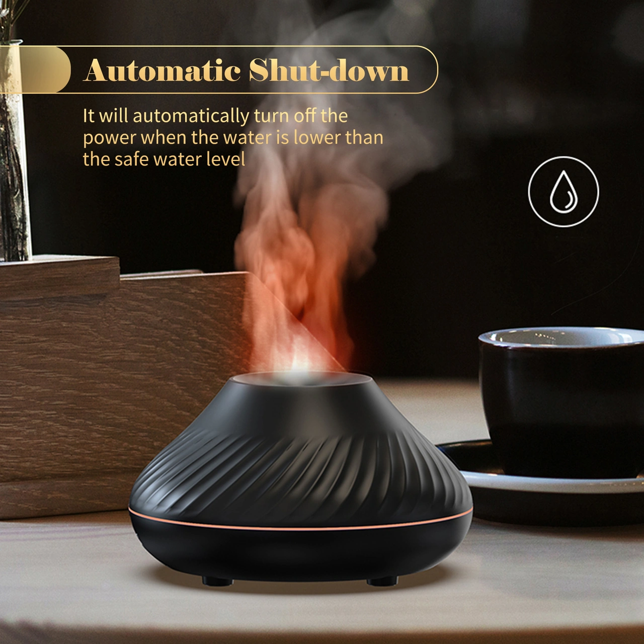 Geeroyoo Siyah Simülasyon Alevi 7 Renkli Işıklı Ev Odası Koku Dağıtıcı Nemlendirici, Otomatik Kapanma Özelliği İle Nem Verici Ve Aromaterapi Cihazı