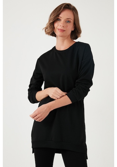 Lela Modest Pamuklu Bisiklet Yaka Oversize Fit Bayan Tunik 5864896 Siyah