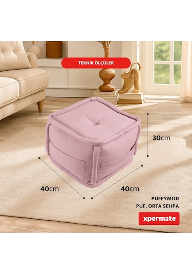 Xpermate Puffymod Dekoratif Kare Puf Orta Sehpa 40x40 Cm Pembe