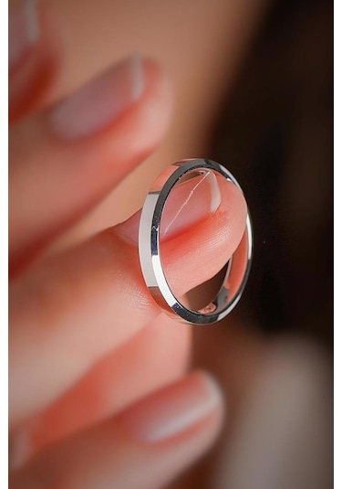 Takı Dükkanı 3 MM Gümüş Klasik İnce Alyans Söz Nişan Yüzüğü Yanı Kesik Wr88