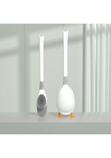 Beyaz Silikon Banyo Tuvalet Fırçası Duvara Monte Fırça Esnek Derin Temiz Köşe Temizleme Fırçası Sevimli Ördek Tuvalet Fırçası