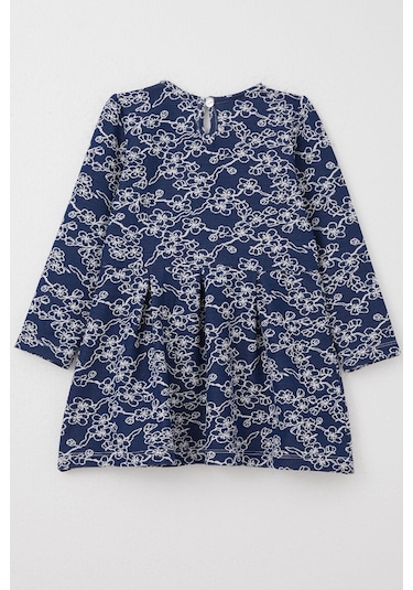 Breeze Kız Çocuk Uzun Kollu Elbise Çiçek Desenli 1.5-5 Yaş, Lacivert Lacivert