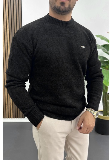 Erkek Bisiklet Yaka Buklet Kumaş Kazak Siyah Edw419 Siyah