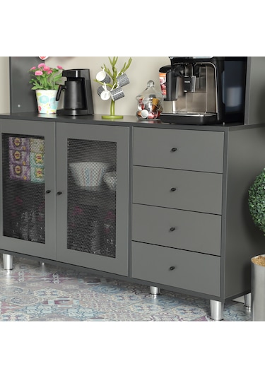 Pasific Home Grano Kahve Köşesi Çok Amaçlı Kiler Dolabı, 140 cm, Antrasit