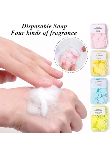 Green-100 Adet/kutu Taşınabilir Sabun Kağıt Banyo El Yıkama Tek Kullanımlık Sabun Dilim Mini Çiçek Seyahat Kokulu Petal El Yıkama Sabunu