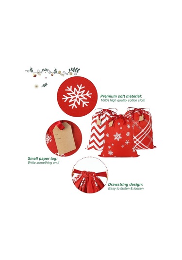 Yeniden Kullanılabilir Pamuklu Hediye Çantaları, Noel İçin 3'lü Paket Bez Çantalar Yde