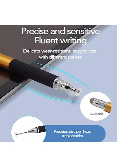 At-31 İletken Kumaş Kafa Hassas Enayi Kapasitif Kalem Kafası 2'si 1 Arada El Yazısı Kalemi 2 Kalem Kafalı Gümüş Beyaz