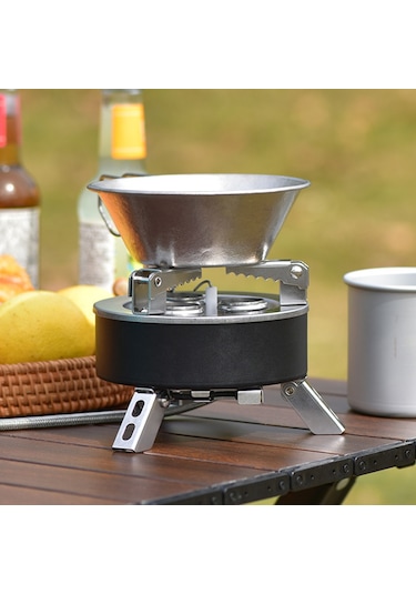 Mufunye Kamp Gazlı Ocak, 6800w, Katlanabilir 3 Ocağı Ve Piezo İğneli - Kamp, Yürüyüş, Piknik Ve Acil Durumlar İçin Siyah