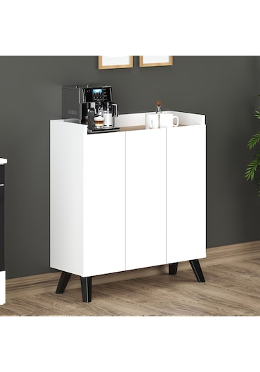 Lara Çok Amaçlı Dolap, Kahve Köşesi, Kiler Dolabı, Mutfak Erzak Dolabı, Mini Mutfak Dolabı Beyaz