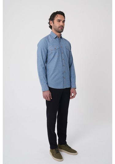 Bisse Erkek Regular Fit Uzun Kollu Denim Casual Gömlek Gmdnm252165 D35 Mavi