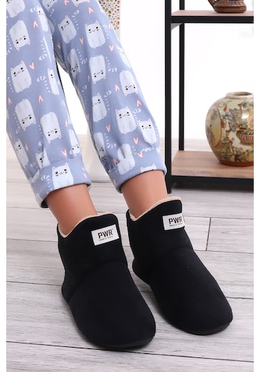 U001 Erkek Kadın Çocuk Ev Pandufu Botu Ev Ayakkabısı Siyah