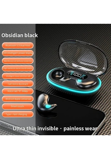 Linchenx55 Mini Bluetooth Kulaklık - Spor, Oyun, Uyku İçin Gürültü Azaltmalı Hıfı Stereo Kulakiçi Kulaklık Black