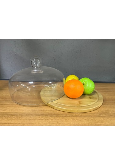 Aless Glass El Yapımı Cam Kapaklı Bambu Tabanlı Sunumluk