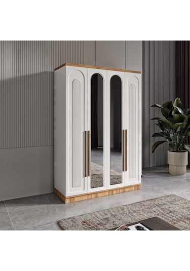 Flora 4 Kapaklı Aynalı Komple Mdf Gardırop - Elbise Dolabı