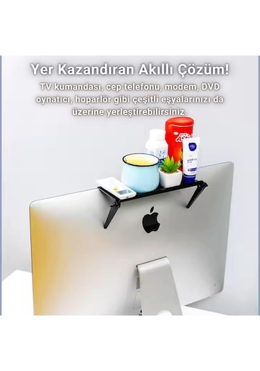 Polham 22x11 Cm Tv Üstü Kumanda, Modem, Tv Kutusu Rafı, Monitör, Notebook Uyumlu Düzenleme Rafı Siyah