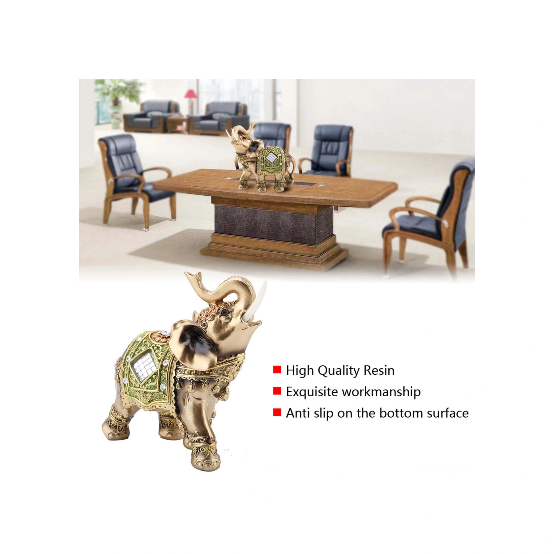 Konesam Yeşil Orta Boy Feng Shui Zenginlik Ve Şans Getiren Resin Fantezi Fil Heykeli - Ev Ofis Dekorasyonu Hediyelik Sanat Eseri