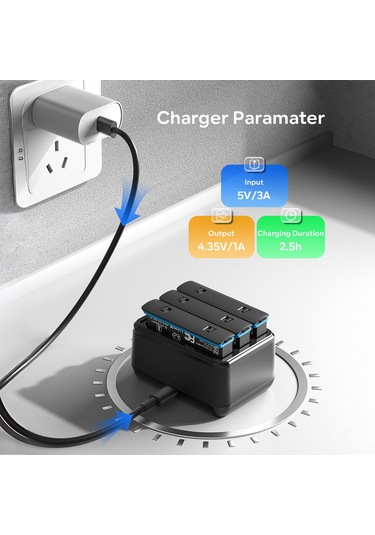 Springsun Insta360 X4 Akıllı Şarj Aleti - 3 Pil Ve 3 Tf Kart Tutucu, 4.35v/1a Çıkış, 2.5 Saat Tam Şarj Süresi, Usb Type-c Girişi