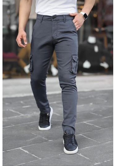 Erkek Körüklü Cep Ve Paça Ribana Detaylı Antrasit Keten Kargo Pantolon Antrasit