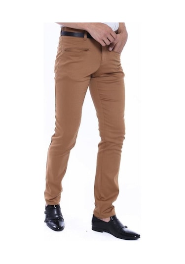 Desenli Slim Fit Pamuk Taba Erkek Pantolon - Wessi Siyah