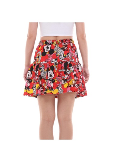 Mıckey Mouse Çizgi Film Karakterli Jarse Kumaş Şort Etek-431-kırmızı Kırmızı