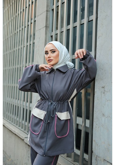Tesettür Eşofman Takımı Fermuarlı Ikili Takımı Antrasit 450 Antrasit
