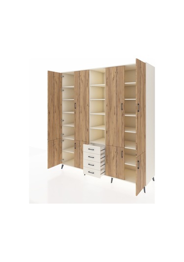 Kronos Dolap 17 Raflı 4 Çekmeceli 8 Kapaklı 220x59x243 Aytaşı-çam/aytaşı Atlas Çam/aytası