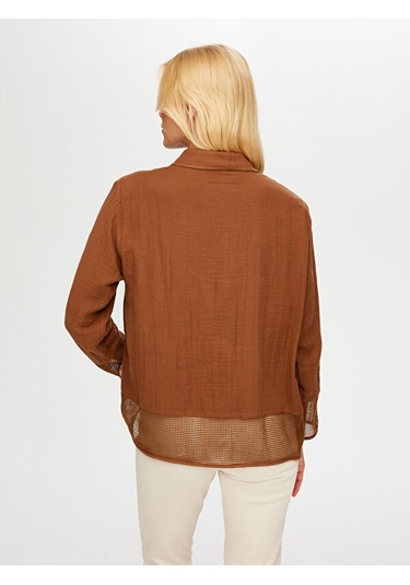 File Detaylı Müslin Gömlek S25gml033 Us25gml03330 Kahve