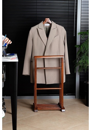 Ikili Dilsiz Uşak Koyu Kahverengi Masif Ahşap Palto Ceket Cüppe Ofis Yatak Odası El Yapımı Diğer