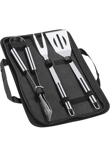 Çantalı 3 Parça Barbekü Izgara Mangal Aksesuar Seti Çatal,maşa,spatula