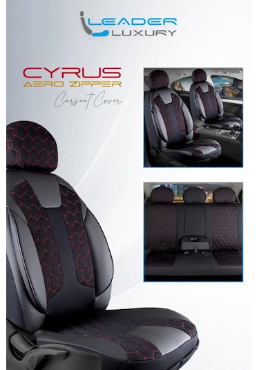 Kia Sportage Uyumlu Deri Detaylı Oto Koltuk Kılıfı Ön Arka Takım Cyrus Siyah Kırmızı