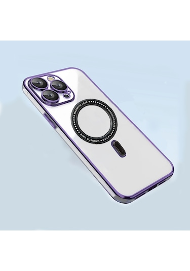 İphone Uyumlu 14 Pro Kılıf Magsafe Özellikli Gold Seri Lazer Silikon Kapak