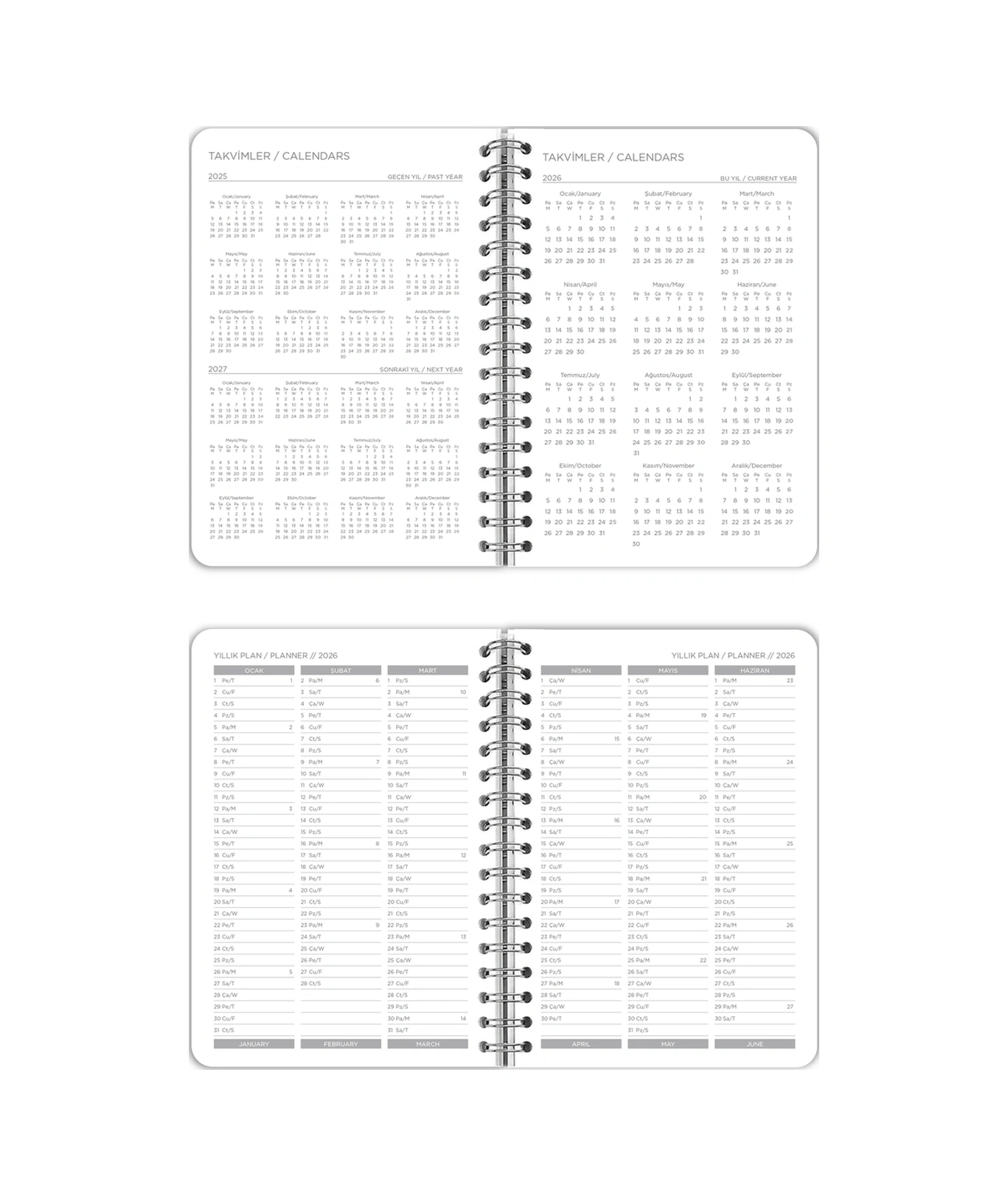 Spiralli Sert Kapak 2026 Günlük Ajanda A5 2540
