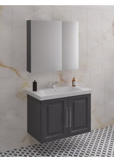 Royal 80 Cm Banyo Dolabı Takımı Antrasit Gri Antrasit