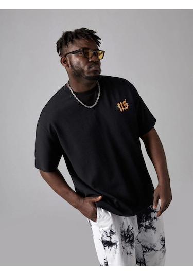 Erkek Siyah Oversize Us Baskılı T-shirt Siyah